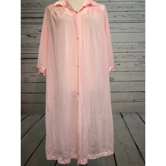 NWT Vanity Fair Long Robe Pink Small Gown USA Tricot All Nylon Vintage Button Up - Picture 8 of 10